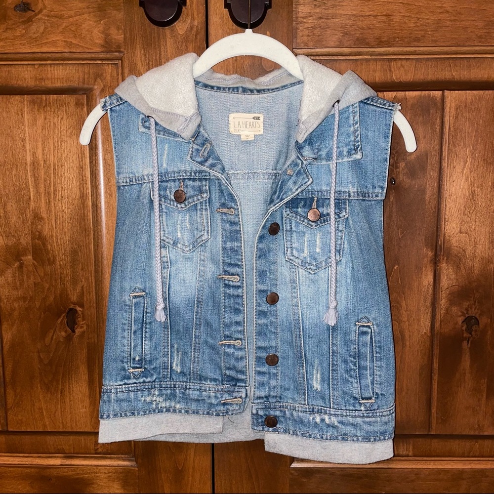 La Hearts Hoodie Blue Jean Jacket Vest